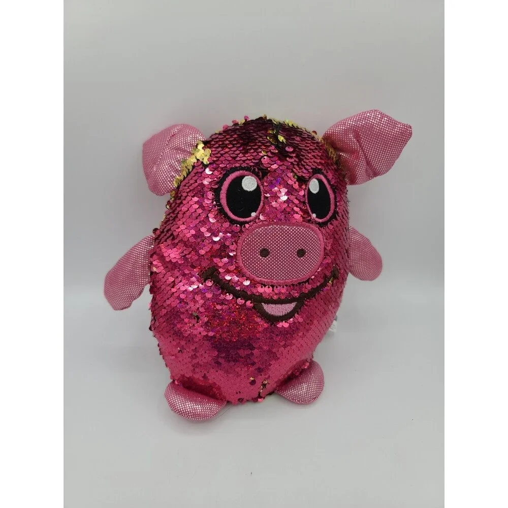 Shimmeez Polly Pig Flip Reversible Pink Gold Sequins Plush Stuffed Animal Toy